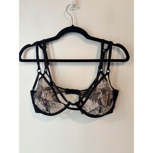 Victoria's Secret‎ Very Sexy Unlined Plunge Bra 36D Black Floral Mesh Strappy
